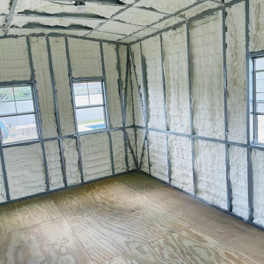 Closed-cell spray foam insulation applied to wall cavities in a residential project in La Puente